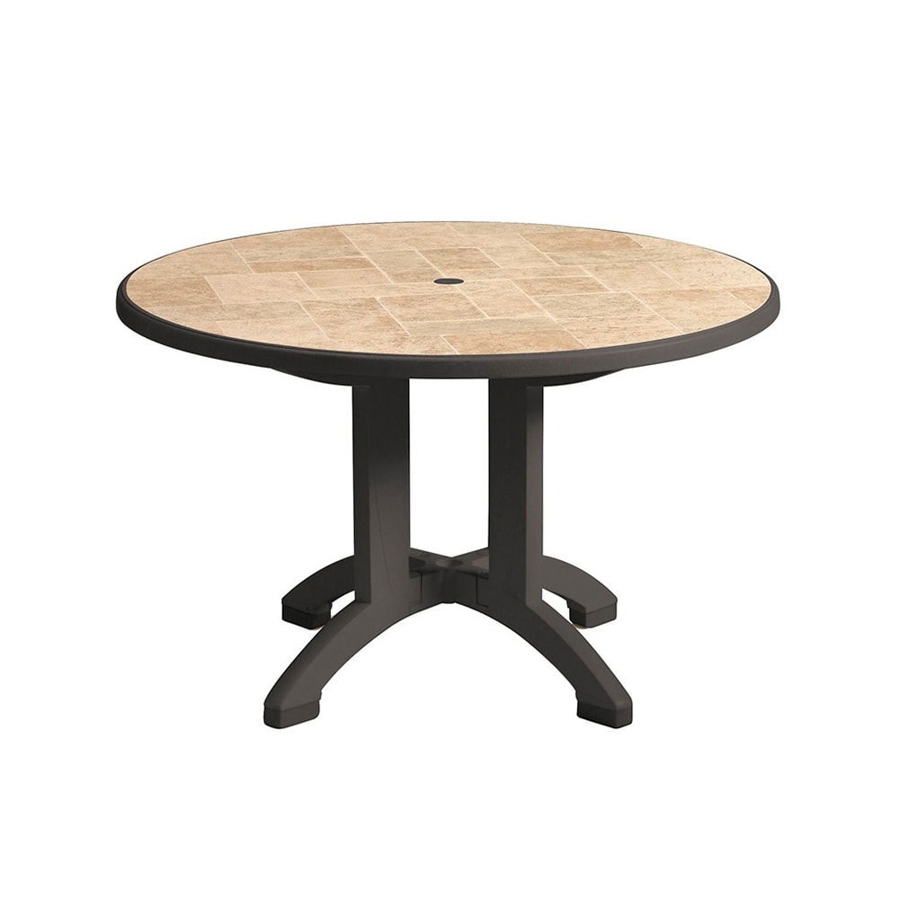 Grosfillex US701102 48" Round Aquaba Outdoor Table w/ Umbrella Hole - Resin, Charcoal/Toscana