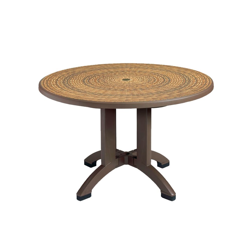 Grosfillex US715037 48" Round Aquaba Outdoor Table w/ Umbrella Hole - Resin, Bronze/Wicker