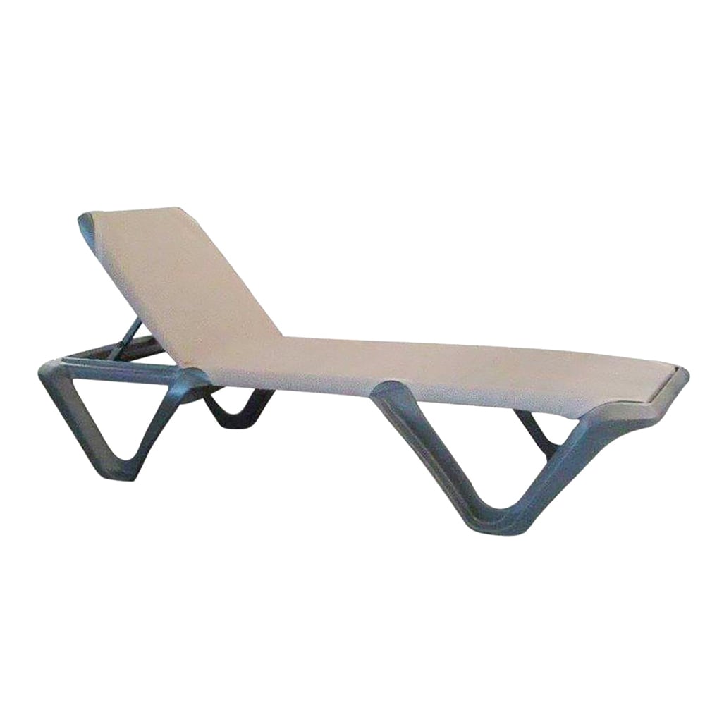 Grosfillex US891102 Nautical Pro Outdoor Stackable Chaise - Brown Fabric w/ Charcoal Resin Frame
