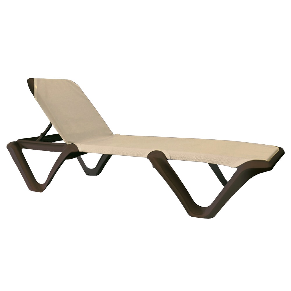 Grosfillex US892137 Nautical Pro Outdoor Stackable Chaise - Beige Fabric w/ Bronze Resin Frame