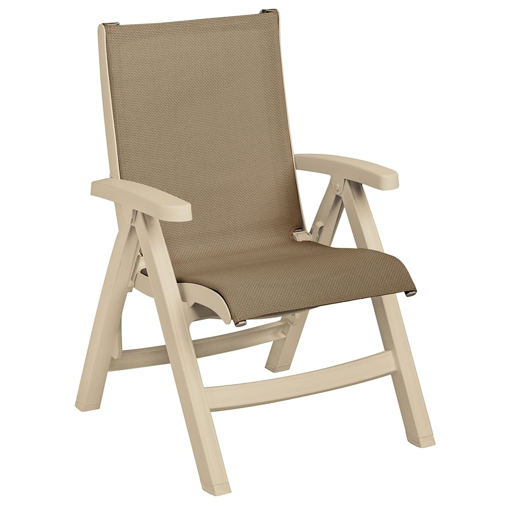 Grosfillex UT091066 Jamaica Beach Outdoor Folding Sling Chair - Beige Fabric w/ Beige Frame