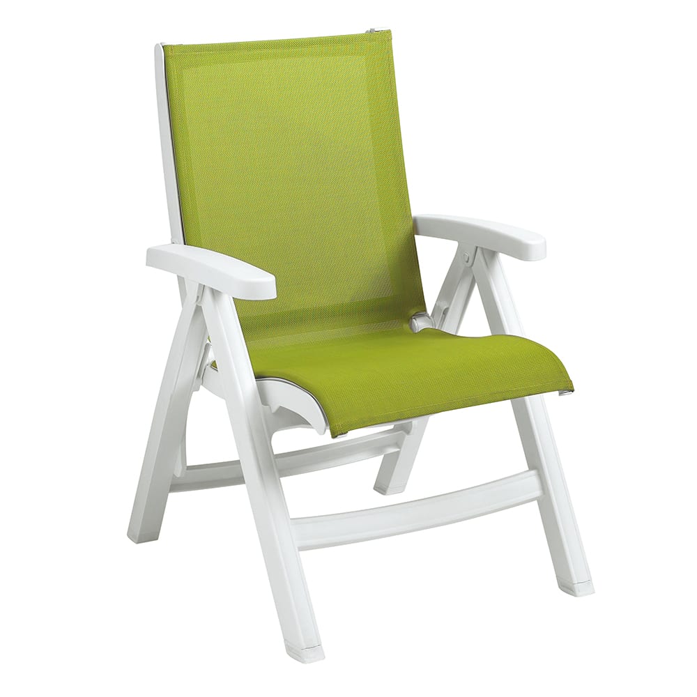 Grosfillex UT093004 Jamaica Beach Outdoor Folding Sling Chair - Green Fabric w/ White Frame