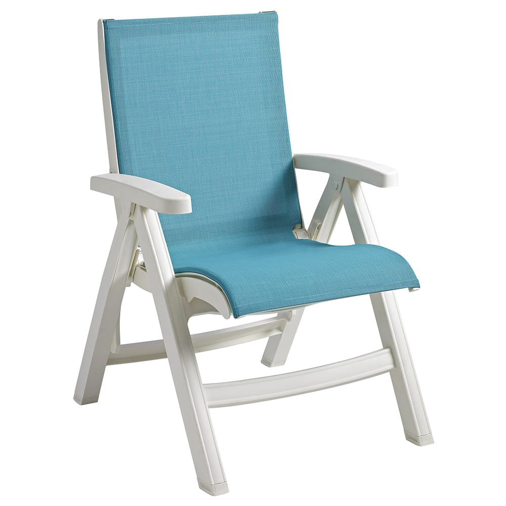 Grosfillex UT094004 Jamaica Beach Outdoor Folding Sling Chair - Turquoise Fabric w/ White Frame