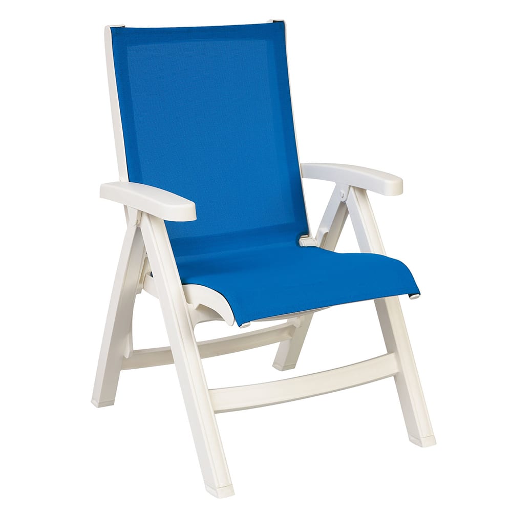 Grosfillex UT097004 Jamaica Beach Outdoor Folding Sling Chair - Blue Fabric w/ White Frame