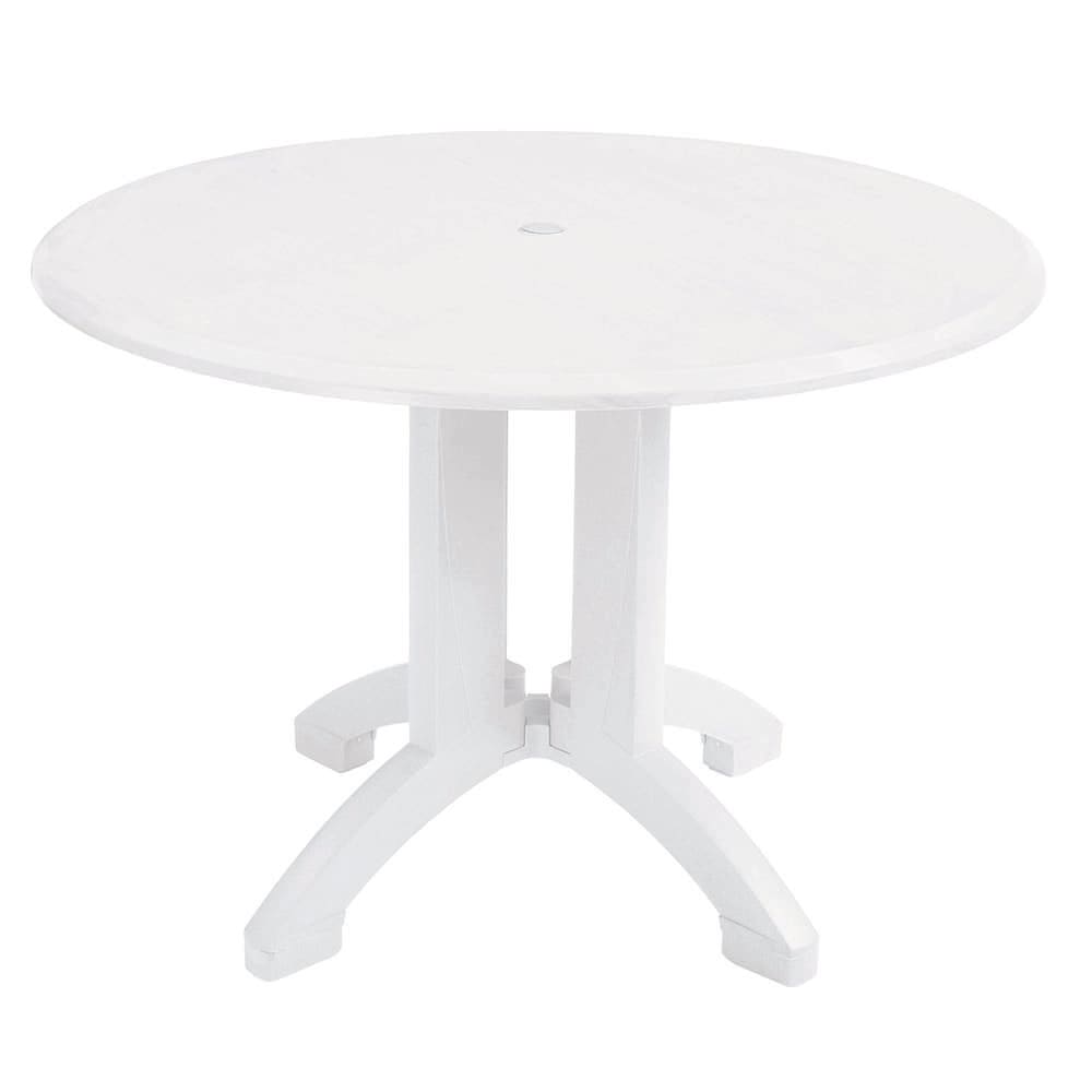 Grosfillex UT380004 42" Round Atlanta Outdoor Table w/ Umbrella Hole - Melamine, White