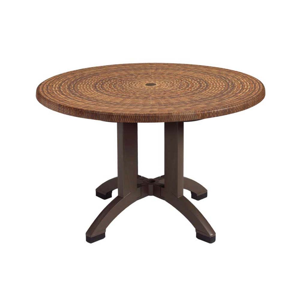 Grosfillex UT380018 42" Round Atlanta Outdoor Table w/ Umbrella Hole - Melamine, Wicker