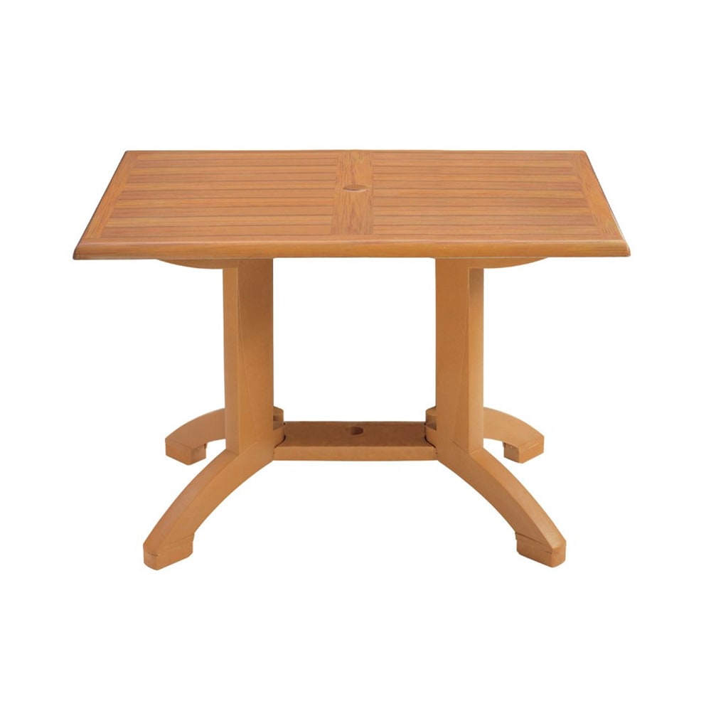 Grosfillex UT385008 Rectangular Atlanta Outdoor Table w/ Umbrella Hole - 48" x 32", Melamine, Teakwood
