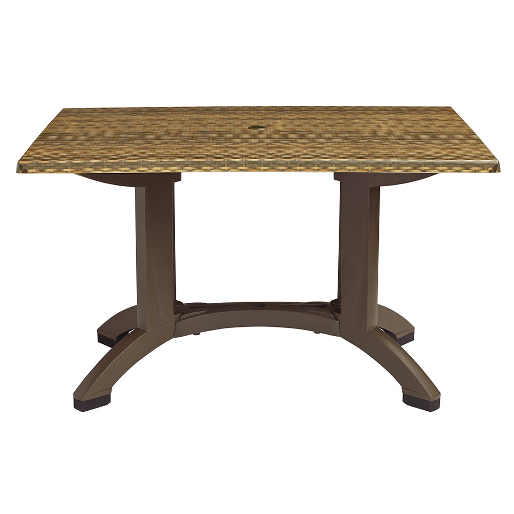Grosfillex UT385018 Rectangular Atlanta Outdoor Table w/ Umbrella Hole - 48" x 32", Melamine, Wicker