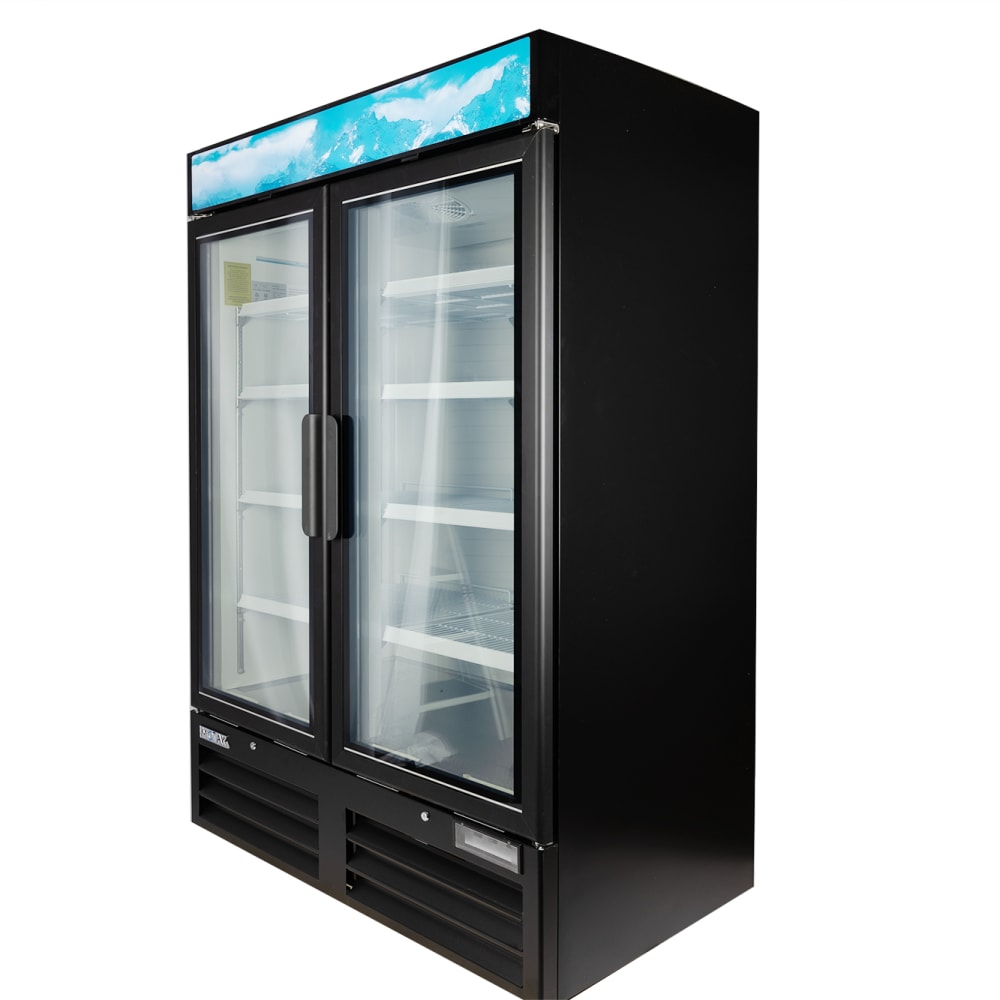 MoTak MGD-2DF-48-HC 54" Two Section Display Freezer w/ Swing Doors - Bottom Mount Compressor, Black, 115v