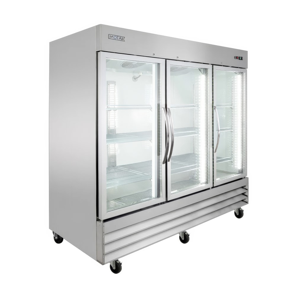 MoTak MSD-3DR-BAL-80-G-X 80 4/5" Three Section Reach In Refrigerator, (3) Left/Right Hinge Glass Doors, 115v