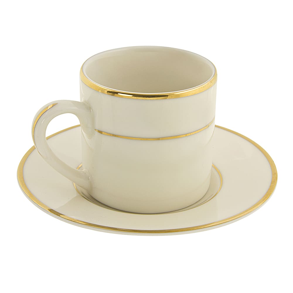 10 Strawberry Street 3 oz Double Gold Line Demitasse Can Cup & Saucer Set - Porcelain, Cream/Gold (CGLD0428)