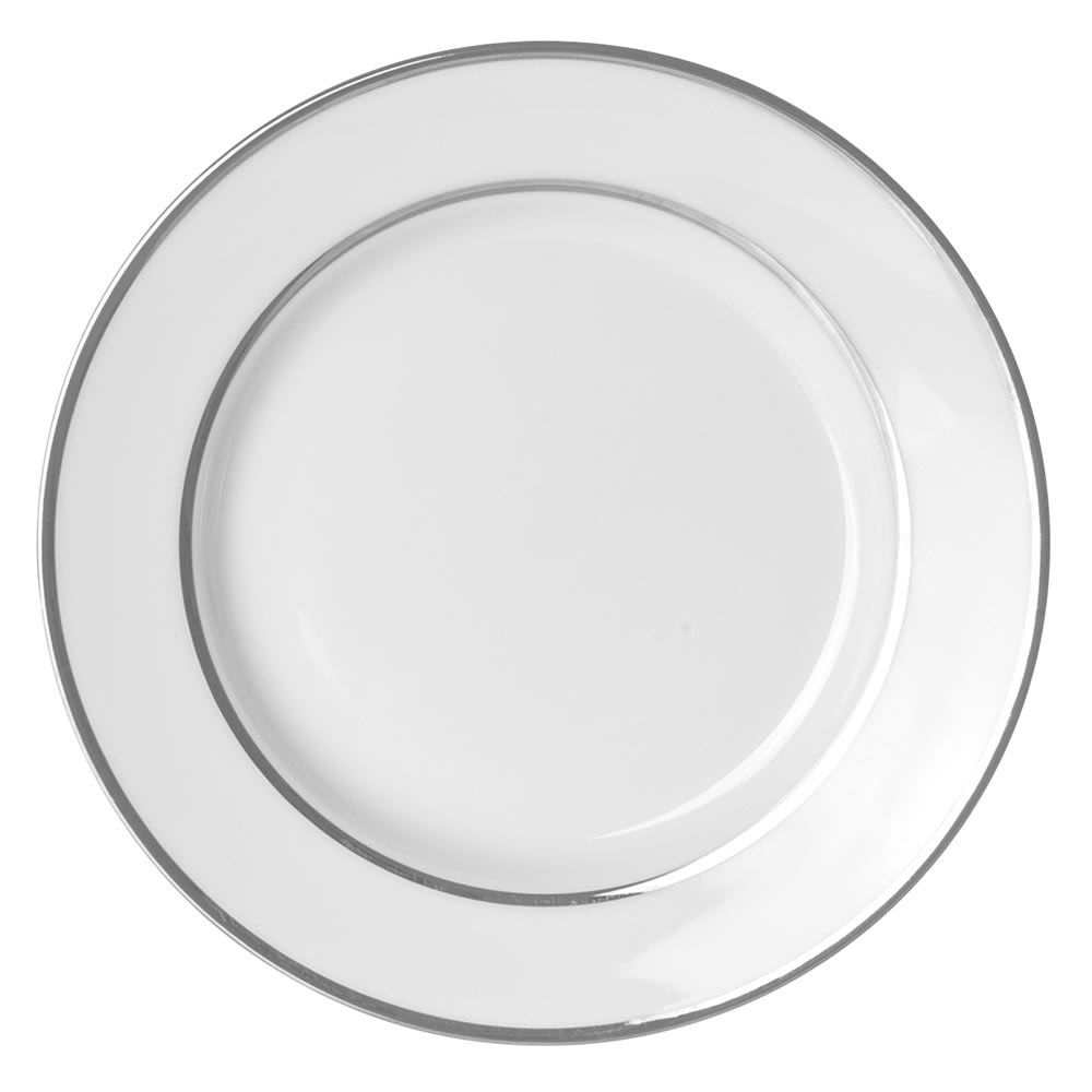 10 Strawberry Street 7 3/4" Round Double Silver Line Salad/Dessert Plate - Porcelain, White/Silver (DSL0004)