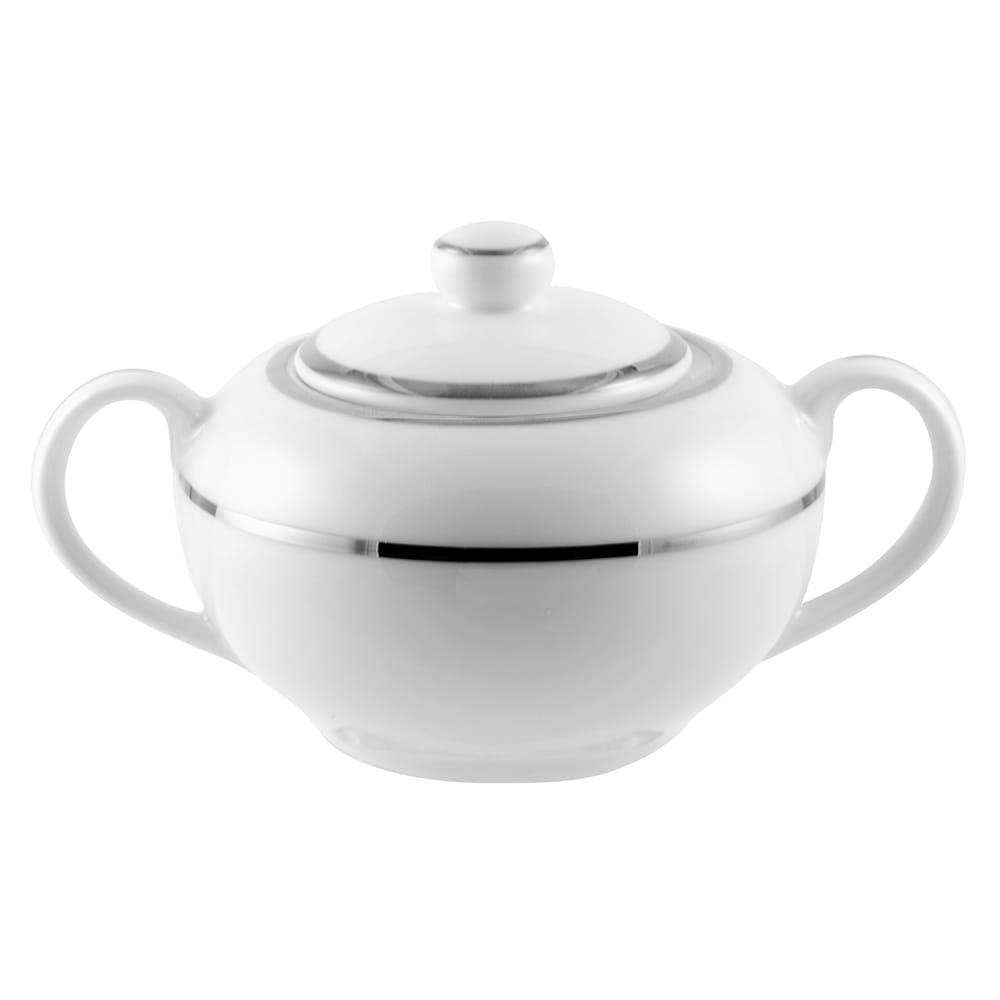 10 Strawberry Street 8 oz Double Silver Line Sugar Bowl - Porcelain, White/Silver (DSL0018)