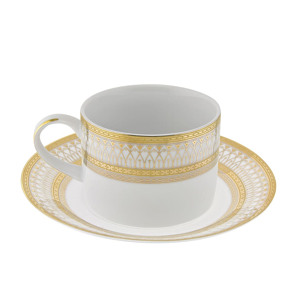 10 Strawberry Street 8 oz Iriana Gold Can Cup & Saucer Set, Porcelain (IRIANA-9GLD)