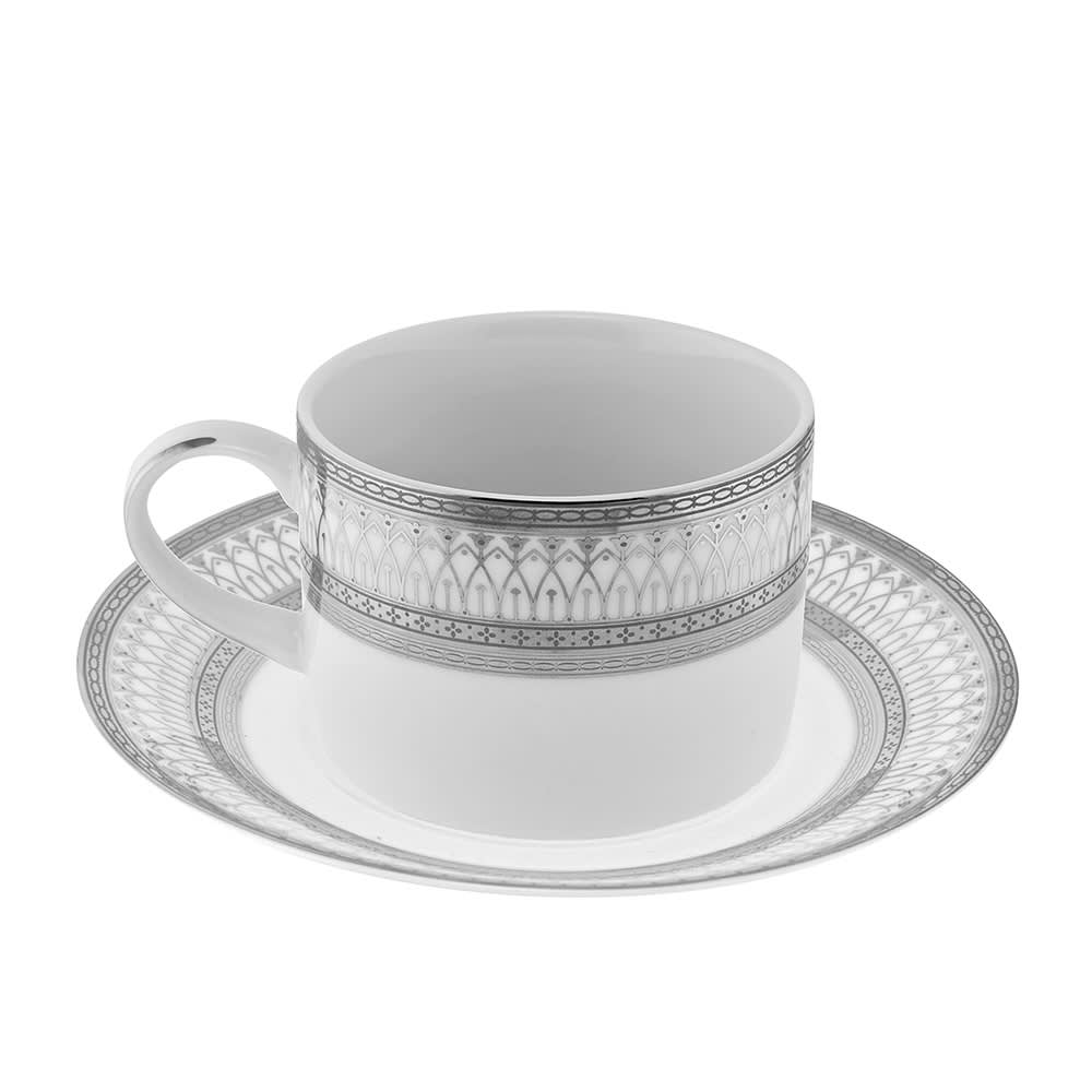 10 Strawberry Street 8 oz Iriana Silver Can Cup & Saucer Set, Porcelain (IRIANA-9SLV)
