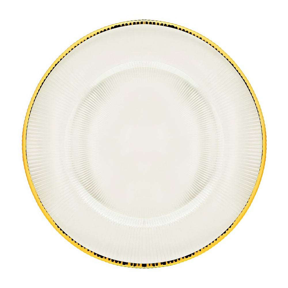 10 Strawberry Street 12 3/4" Round Markle Charger Plate - Glass, Clear/Gold (MRKLG-340)