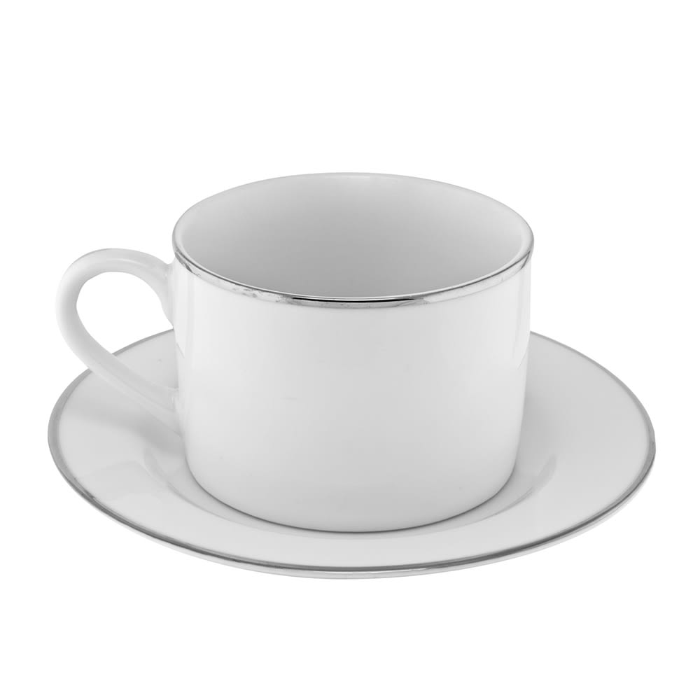 10 Strawberry Street 6 oz Silver Line Cup & Saucer Set, Porcelain (SL0009)