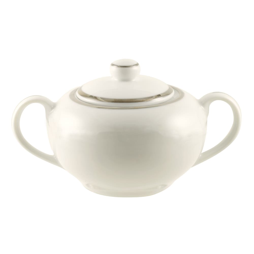 10 Strawberry Street 8 oz Silver Line Sugar Bowl w/ Lid - Porcelain, White/Silver (SL0018)