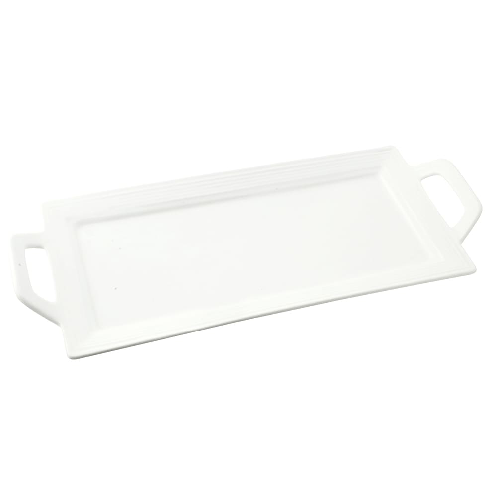 10 Strawberry Street 12" x 5" Rectangular Whittier Platter - Porcelain, White (WTR-12EMBHNDLPLTR)