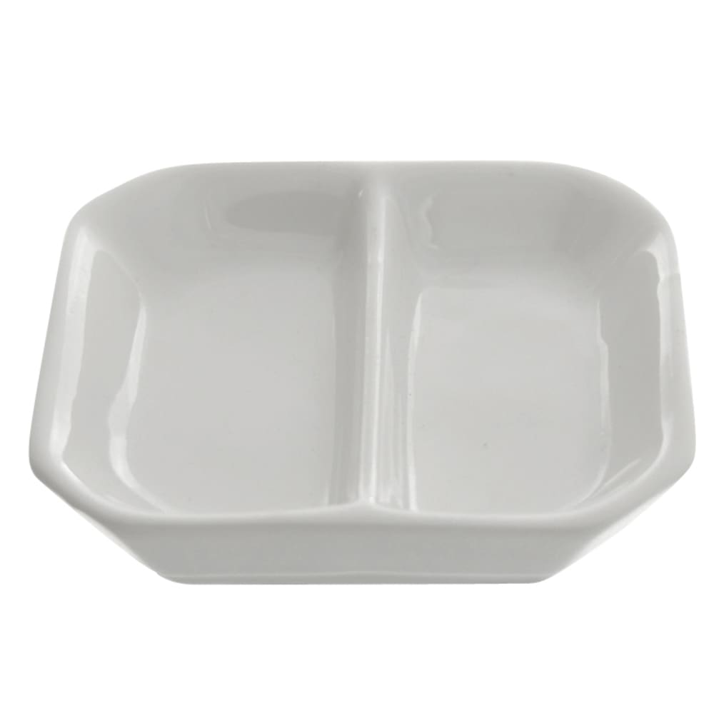 10 Strawberry Street 1 oz Sauce Dish w/ (2) Sections - Porcelain, White (WTR-3DIV)