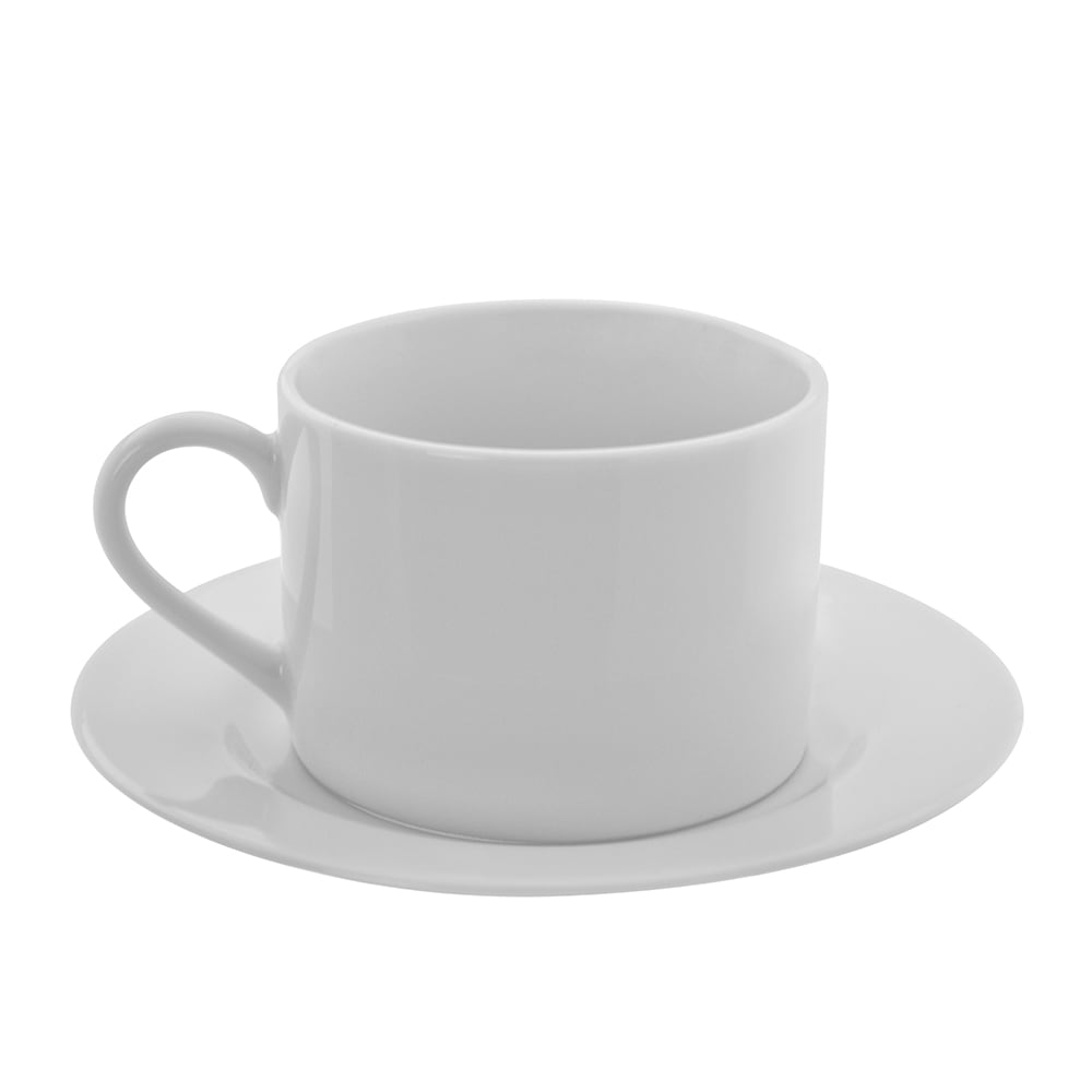 10 Strawberry Street 8 oz Z Ware White Can Cup & Saucer Set, Porcelain (ZW-9)