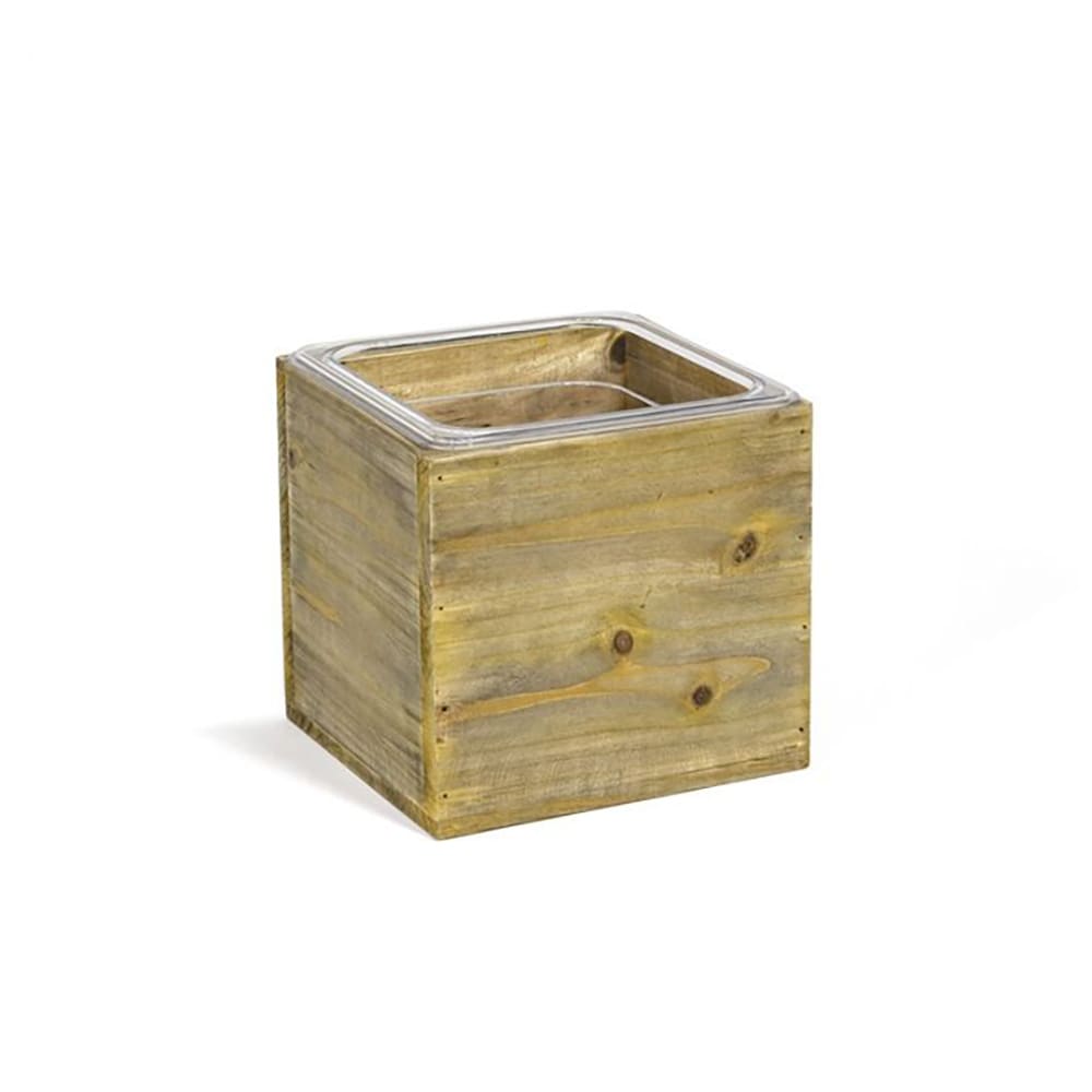 Front of the House Rectangular Ice Housing / Pan Set - 7" x 6 1/2" x 6 1/2", Rustic Wood (BHO145NAW21)