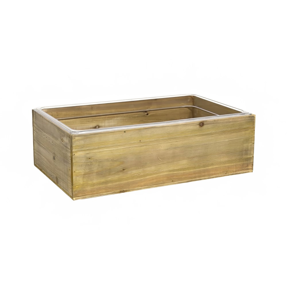 Front of the House Rectangular Ice Housing / Pan Set - 20 3/4" x 12 3/4" x 6 1/2", Rustic Wood (BHO150NAW20)