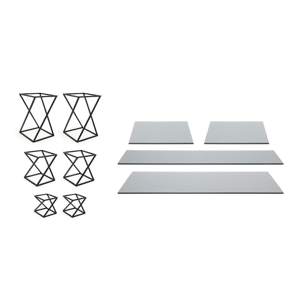 Front of the House 10 Piece B³ Buffet Building Blocks® Riser Set - Smoke Glass/ Matte Black Iron (BST012MUM28)