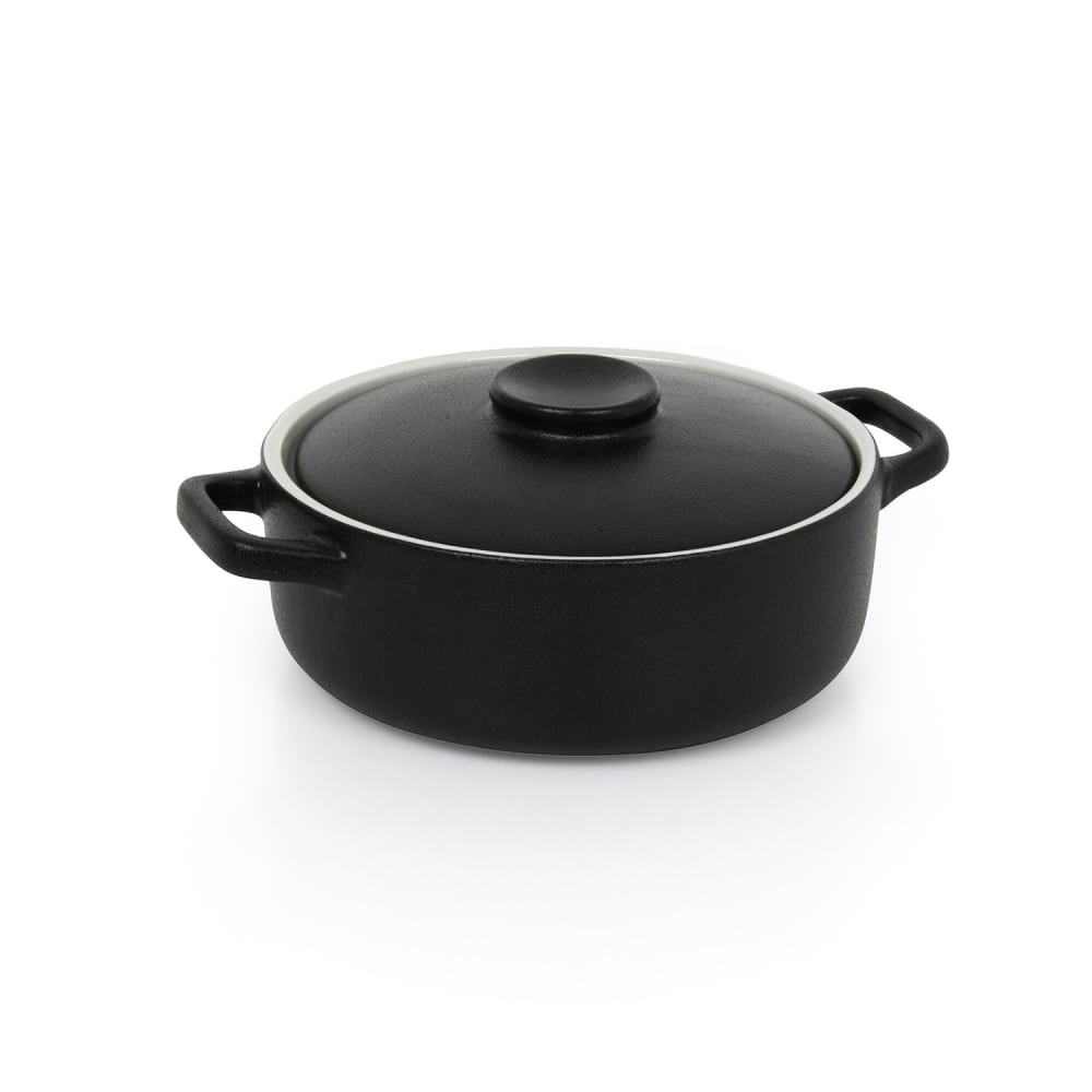 Front of the House 21 oz Round Kiln® Baking Dish w/ Lid - Porcelain, Black (DBO132BKC21)