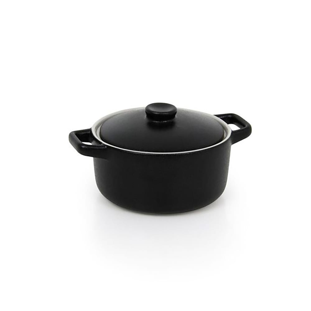 Front of the House 16 oz Round Kiln® Baking Dish w/ Lid - Porcelain, Black (DBO133BKC23)