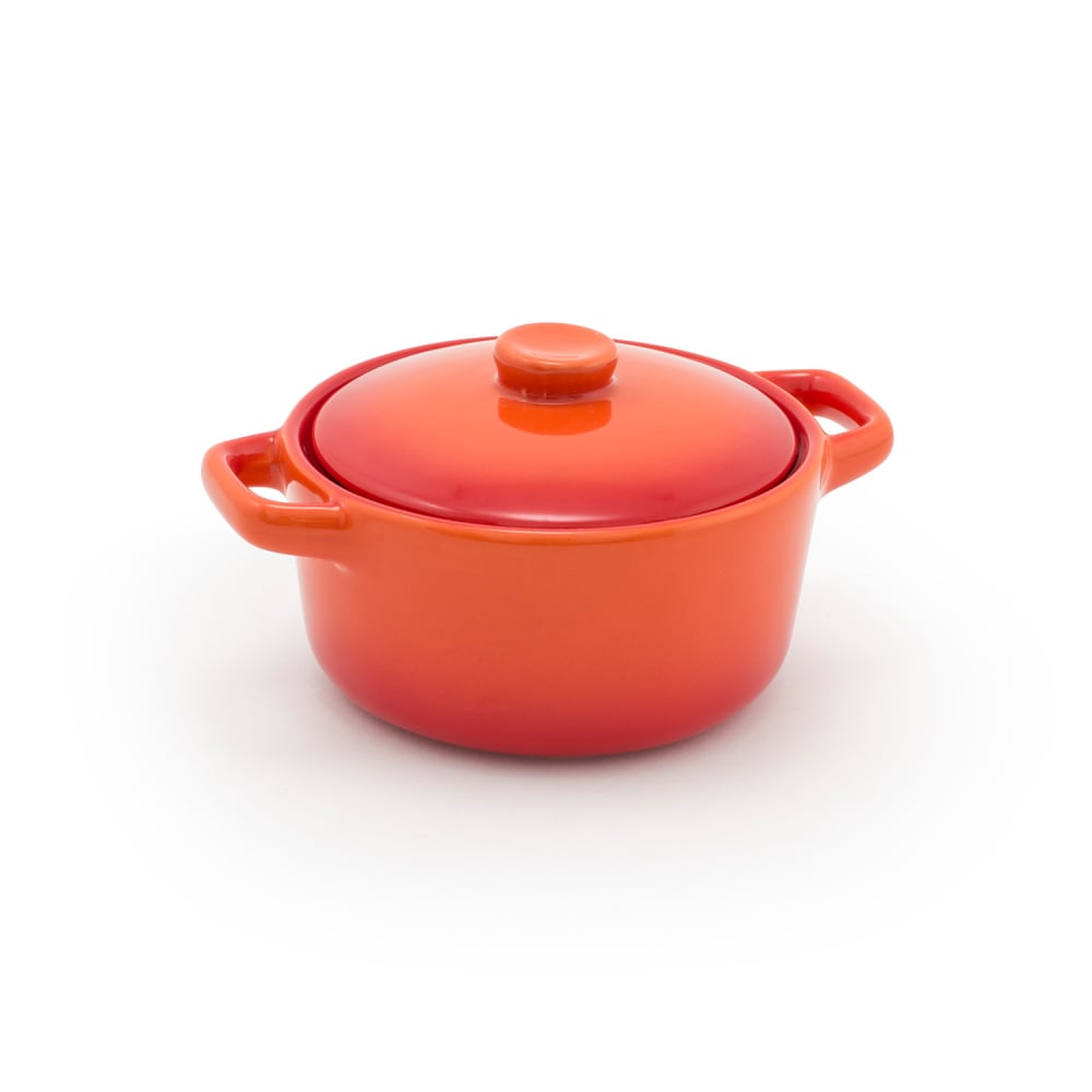 Front of the House 16 oz Round Kiln® Baking Dish w/ Lid - Porcelain, Blood Orange (DBO133ORC23)