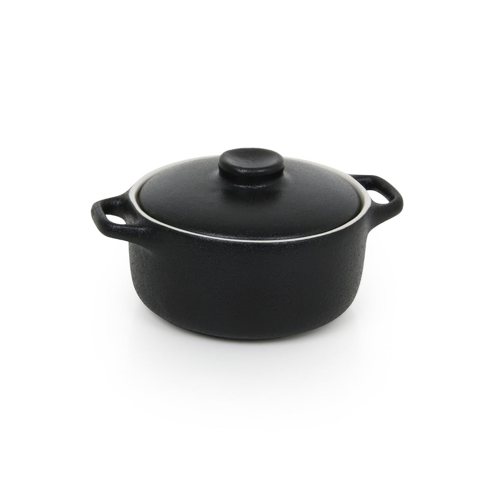 Front of the House 7 oz Round Kiln® Baking Dish w/ Lid - Porcelain, Black (DBO134BKC23)