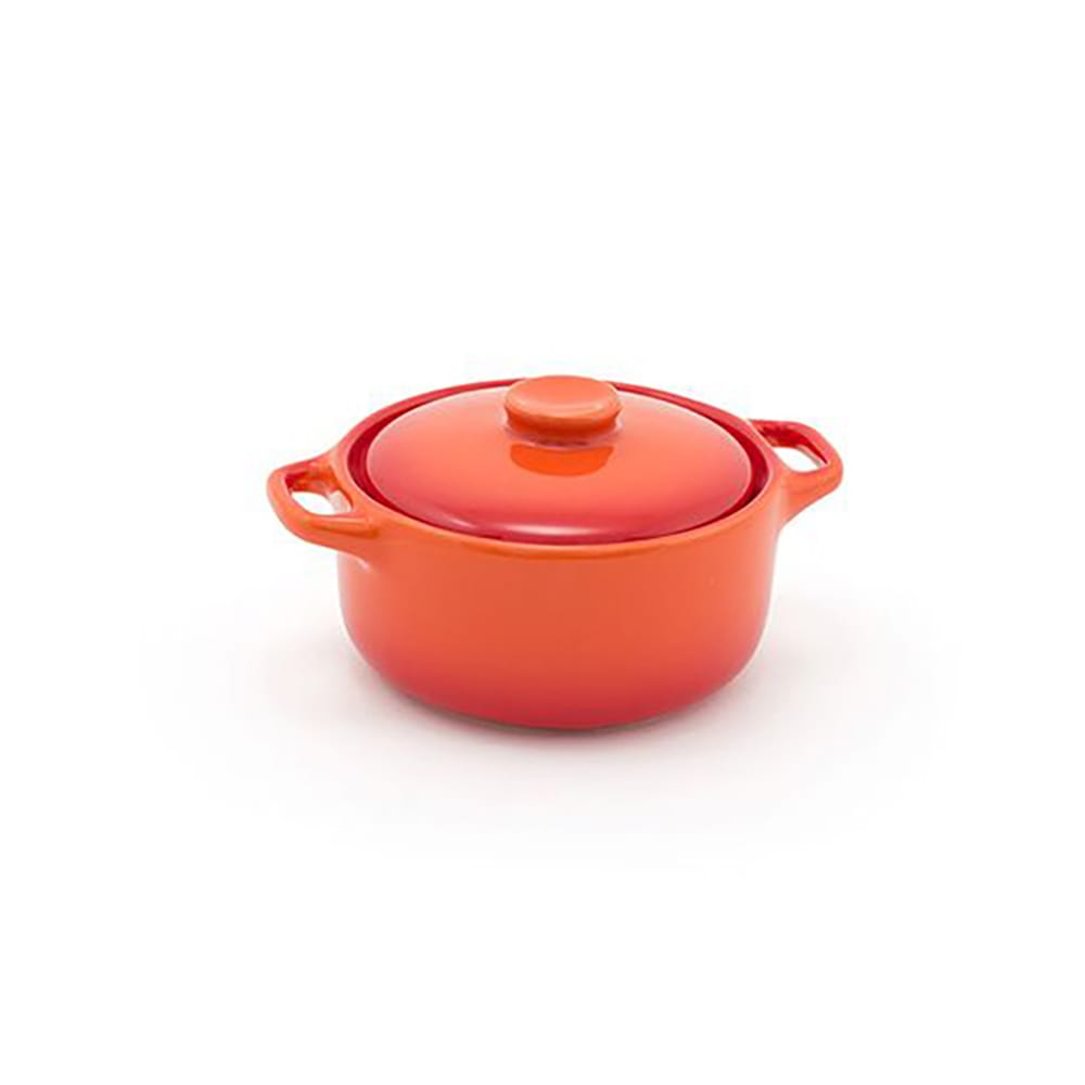 Front of the House 7 oz Round Kiln® Baking Dish w/ Lid - Porcelain, Blood Orange (DBO134ORC23)