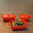 Front of the House 10 oz Rectangular Kiln® Baking Dish w/ Lid - Porcelain, Blood Orange (DBO135ORC23) thumbnail 2