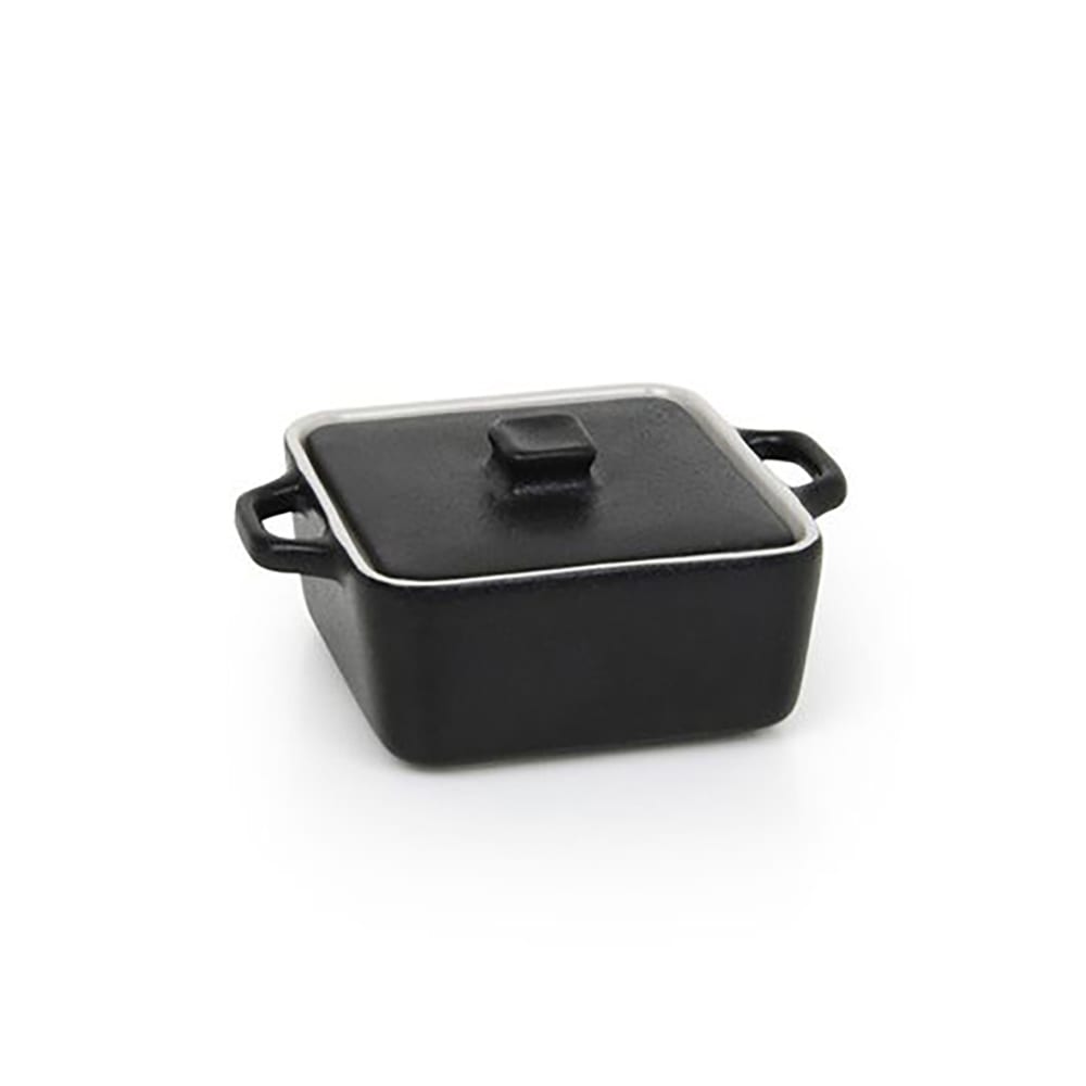Front of the House 8 oz Square Kiln® Baking Dish w/ Lid - Porcelain, Black (DBO136BKC23)