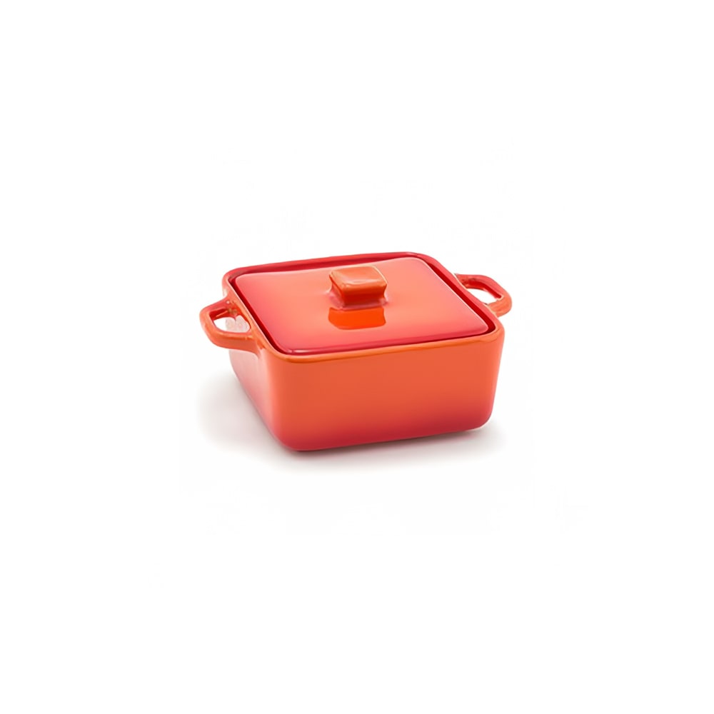 Front of the House 8 oz Square Kiln® Baking Dish w/ Lid - Porcelain, Blood Orange (DBO136ORC23)