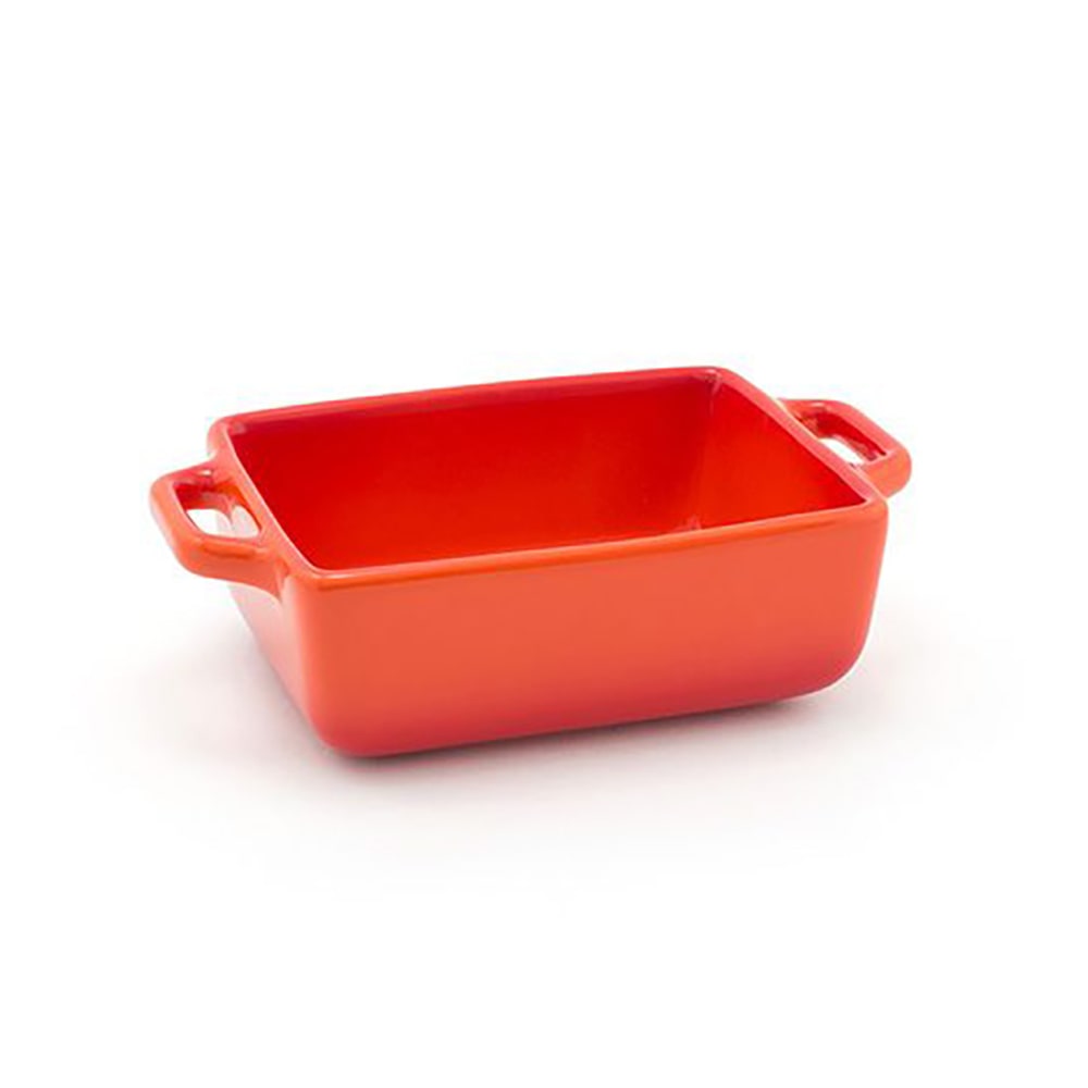 Front of the House 16 oz Rectangular Kiln® Baking Dish w/ Lid - Porcelain, Blood Orange (DBO137ORC23)