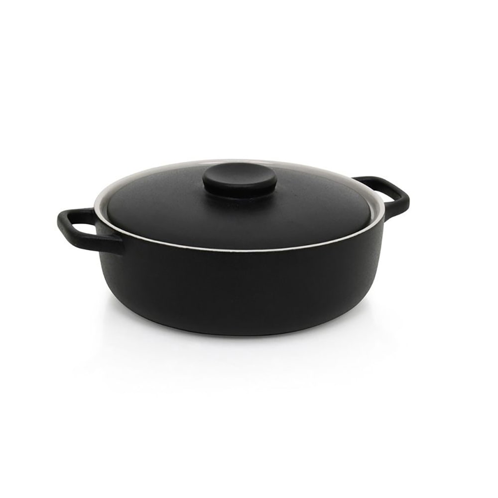 Front of the House 74 oz Round Kiln® Baking Dish w/ Lid - Porcelain, Black (DBO139BKC20)