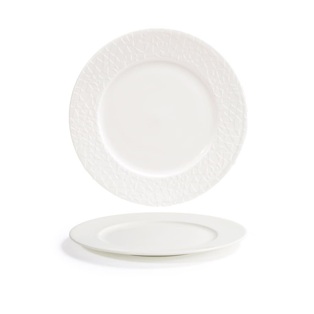 Front of the House 9 1/2" Round Catalyst® Facet Plate - Porcelain, White (DDP086BEP22)