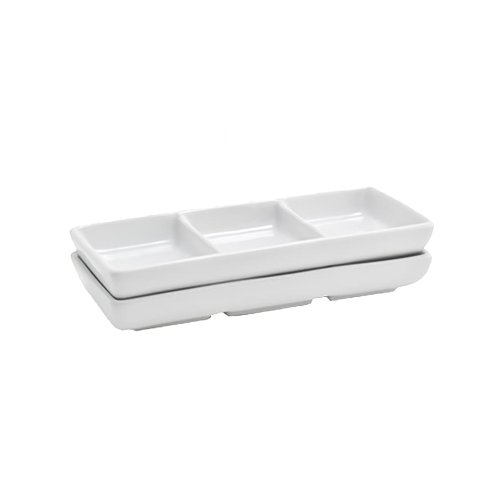 Front of the House Rectangular Catalyst® Dish w/ (3) 1 oz Compartments - Porcelain, White (DSD017WHP23)