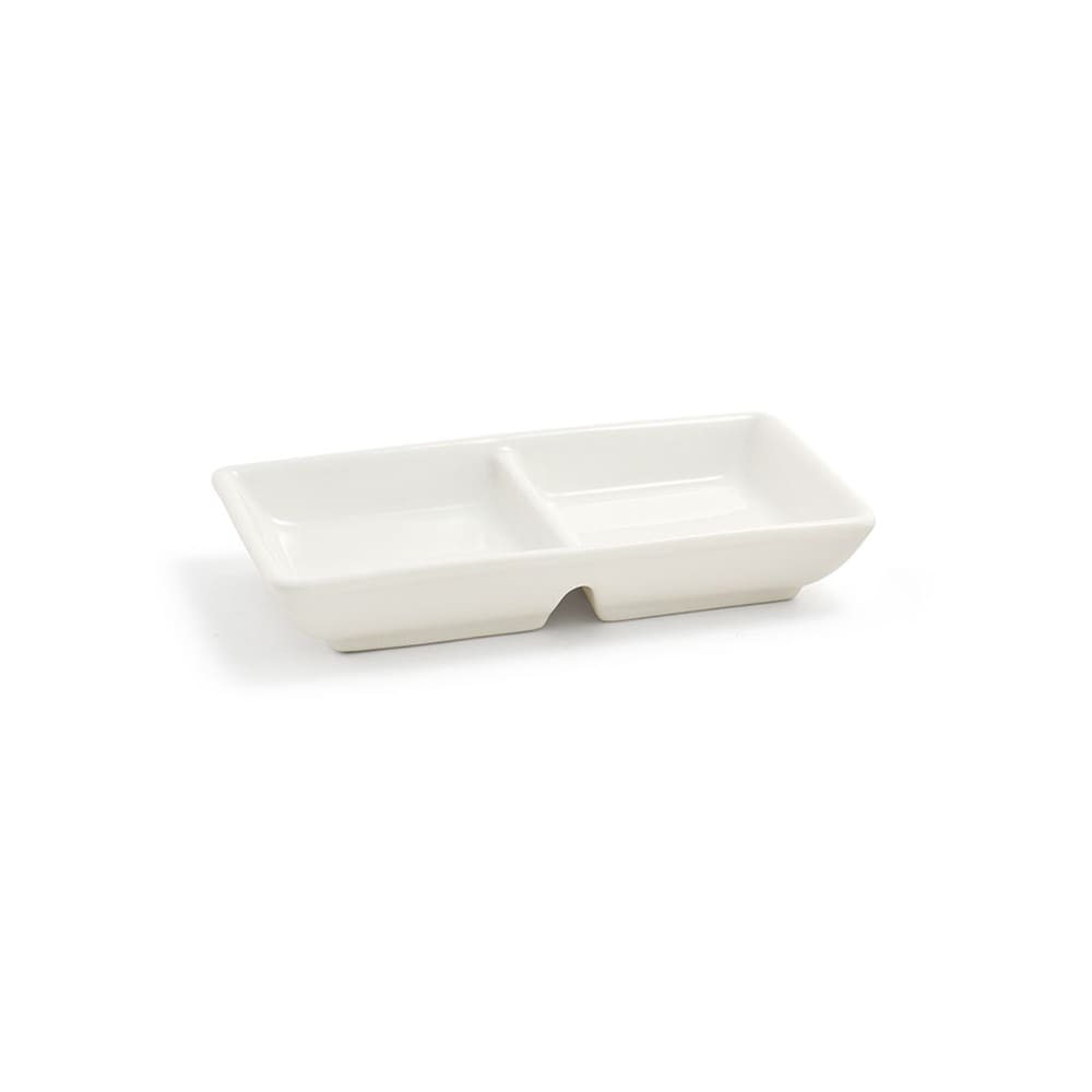 Front of the House Rectangular Catalyst® Dish w/ (2) 1 oz Compartments - Porcelain, White (DSD021BEP23)