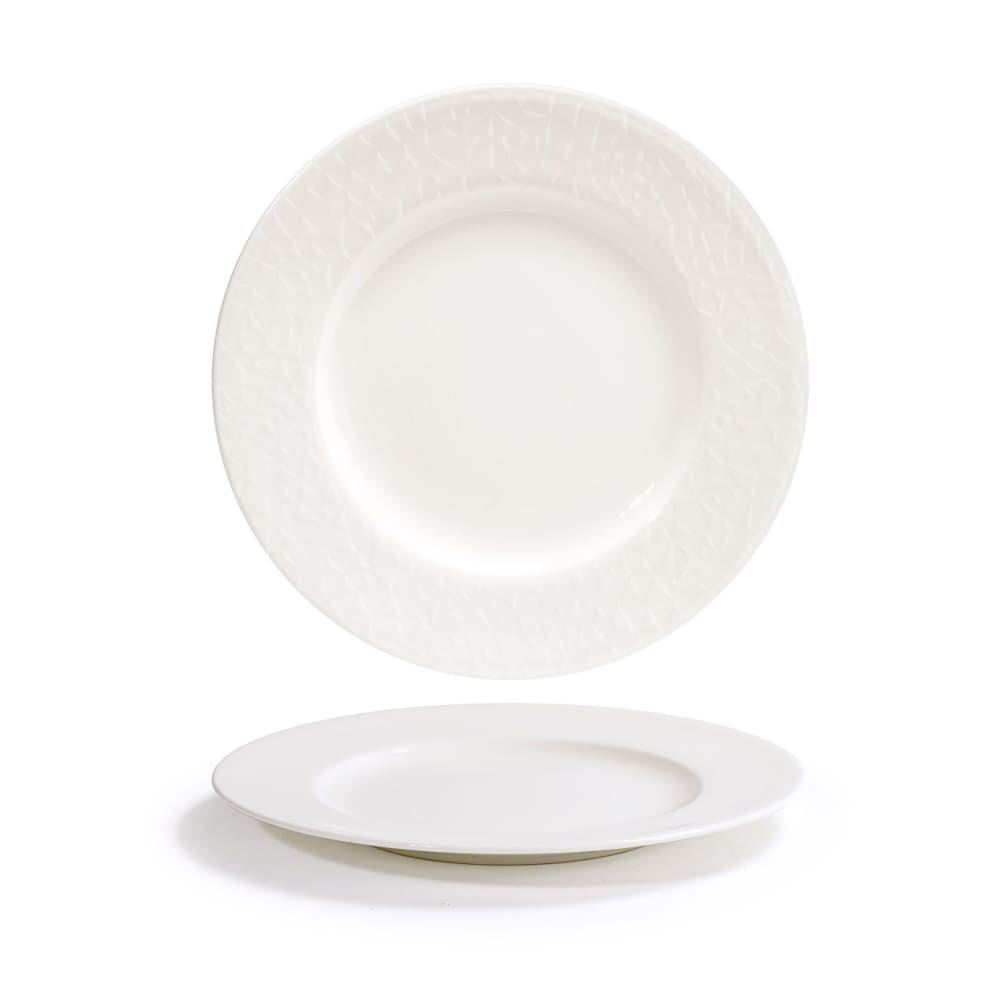 Front of the House 8" Round Catalyst® Facet Plate - Porcelain, White (DSP042BEP22)