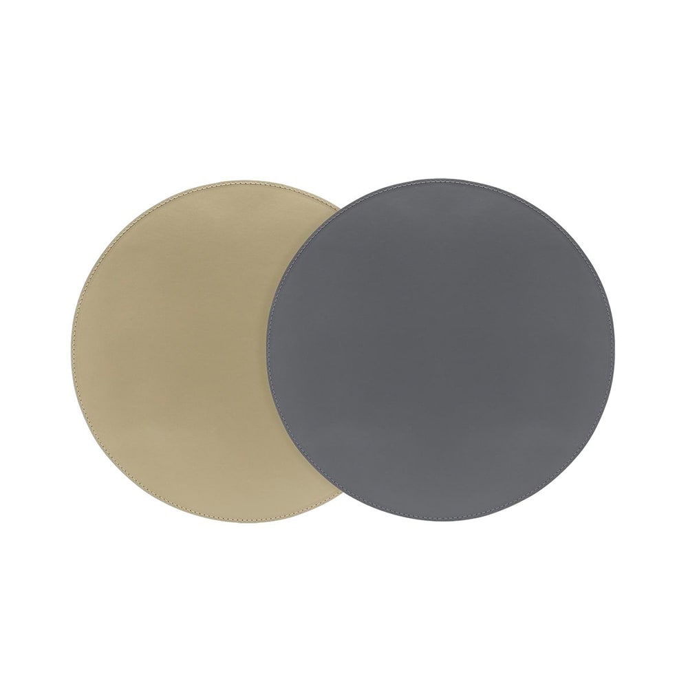 Front of the House 12" Round London Faux Leather Placemat - Dune/Smoke (RTL019GYL23)