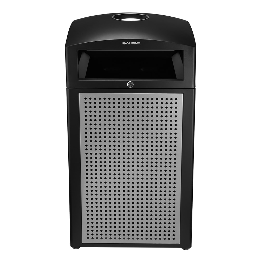 Alpine Industries 472-40-SIL 40 gal Outdoor Decorative Trash Can - Metal, Silver