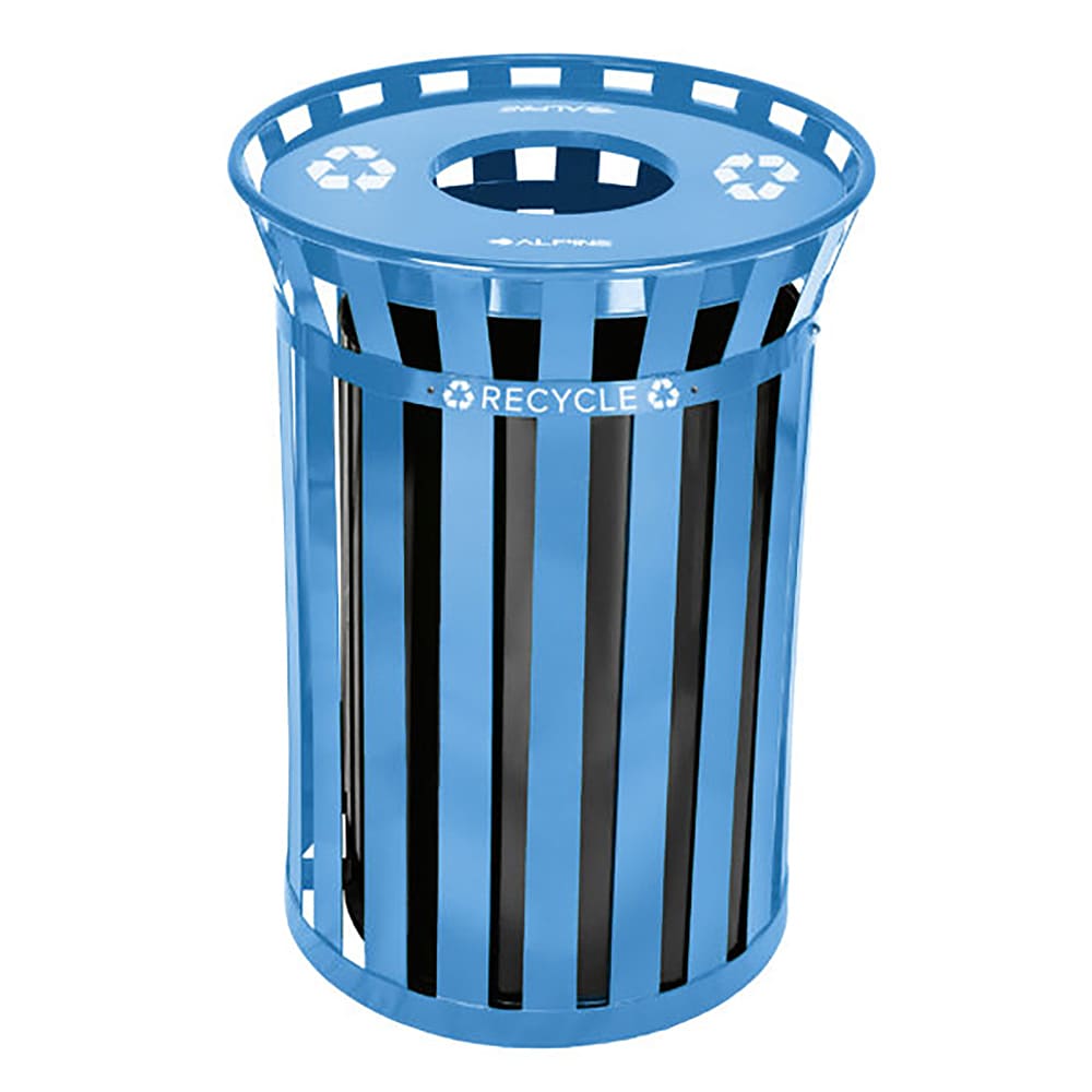Alpine Industries ALP479-38-BLU 38 Gallon Outdoor Trash Receptacle - Metal, Blue