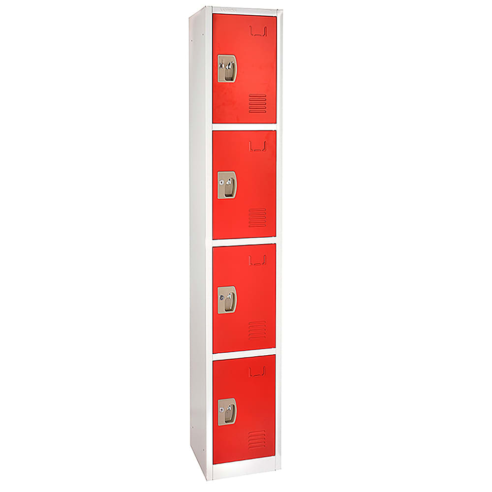 Alpine Industries 629-204-RED Four Section Locker w/ (4) Hooks - 12"W x 12"D x 72"H, Steel, Red