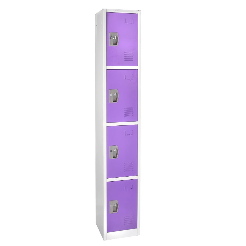 Alpine Industries ADI629-204-PUR Four Section Locker w/ (4) Hooks - 12"W x 72"H, Steel, Purple