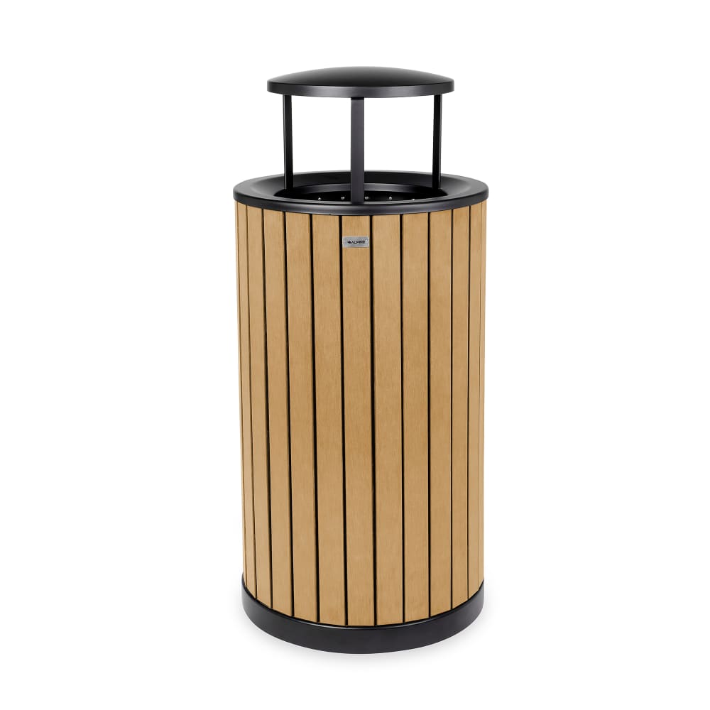 Alpine Industries ALP4400-01-CD-RB 32 Gallon Outdoor Trash Container w/ Rain Bonnet Lid- Polystyrene, Cedar