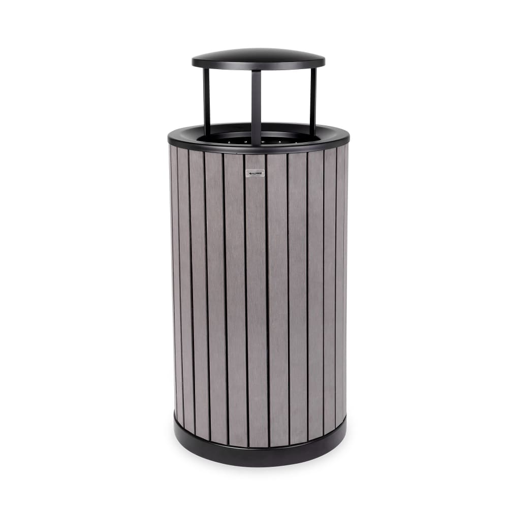 Alpine Industries ALP4400-01-GRY-RB 32 Gallon Outdoor Trash Container w/ Rain Bonnet Lid- Polystyrene, Gray
