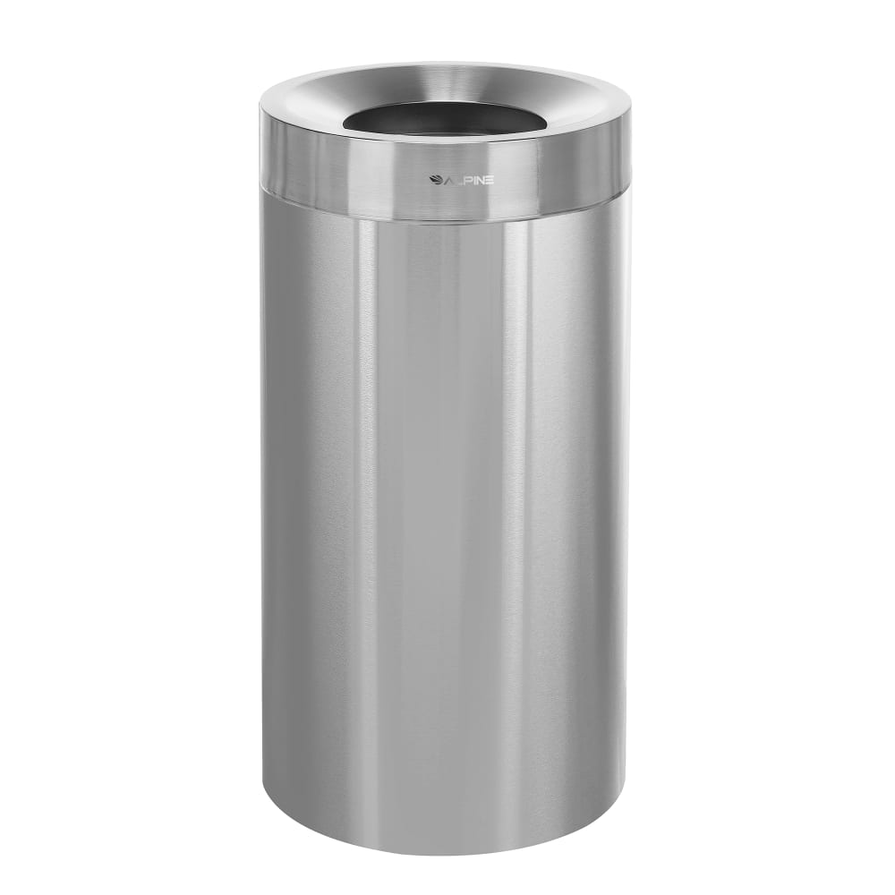Alpine Industries ALP475-27 27 gal Indoor Decorative Trash Can - Stainless Steel, Silver